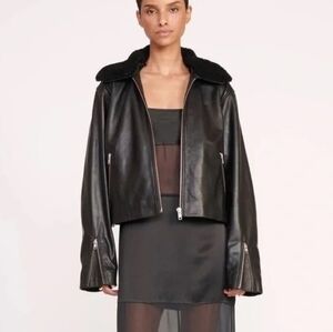 Staud Lenora Leather Jacket w/ Shearling